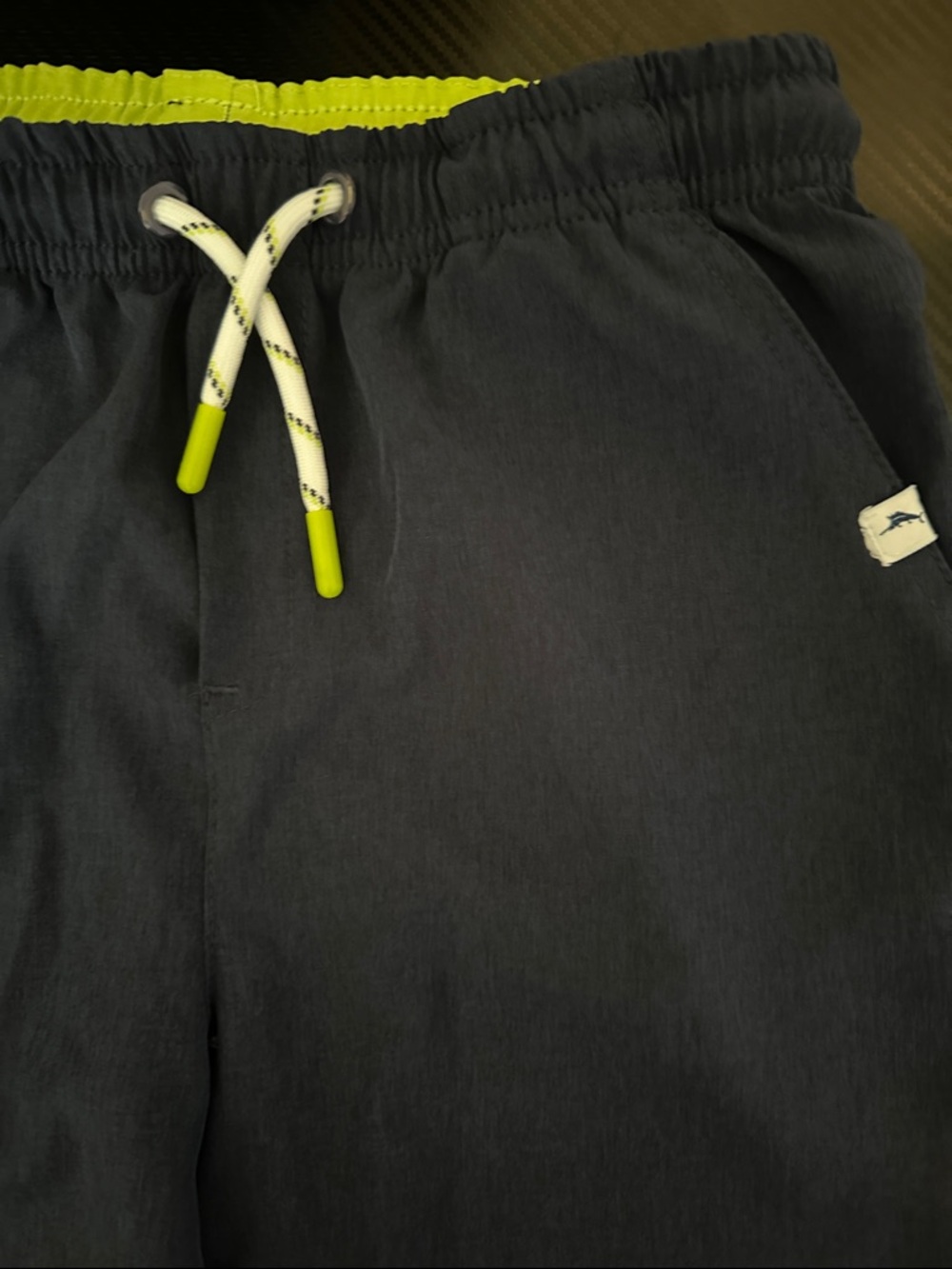 Tommy Bahama Navy Kids Swim Shorts with Lime Accents Boys 7-8